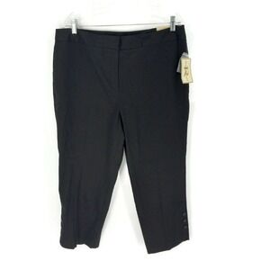 Requirements Womens Capri Pants Black High Rise Stretch Buttons Plus 18 New
